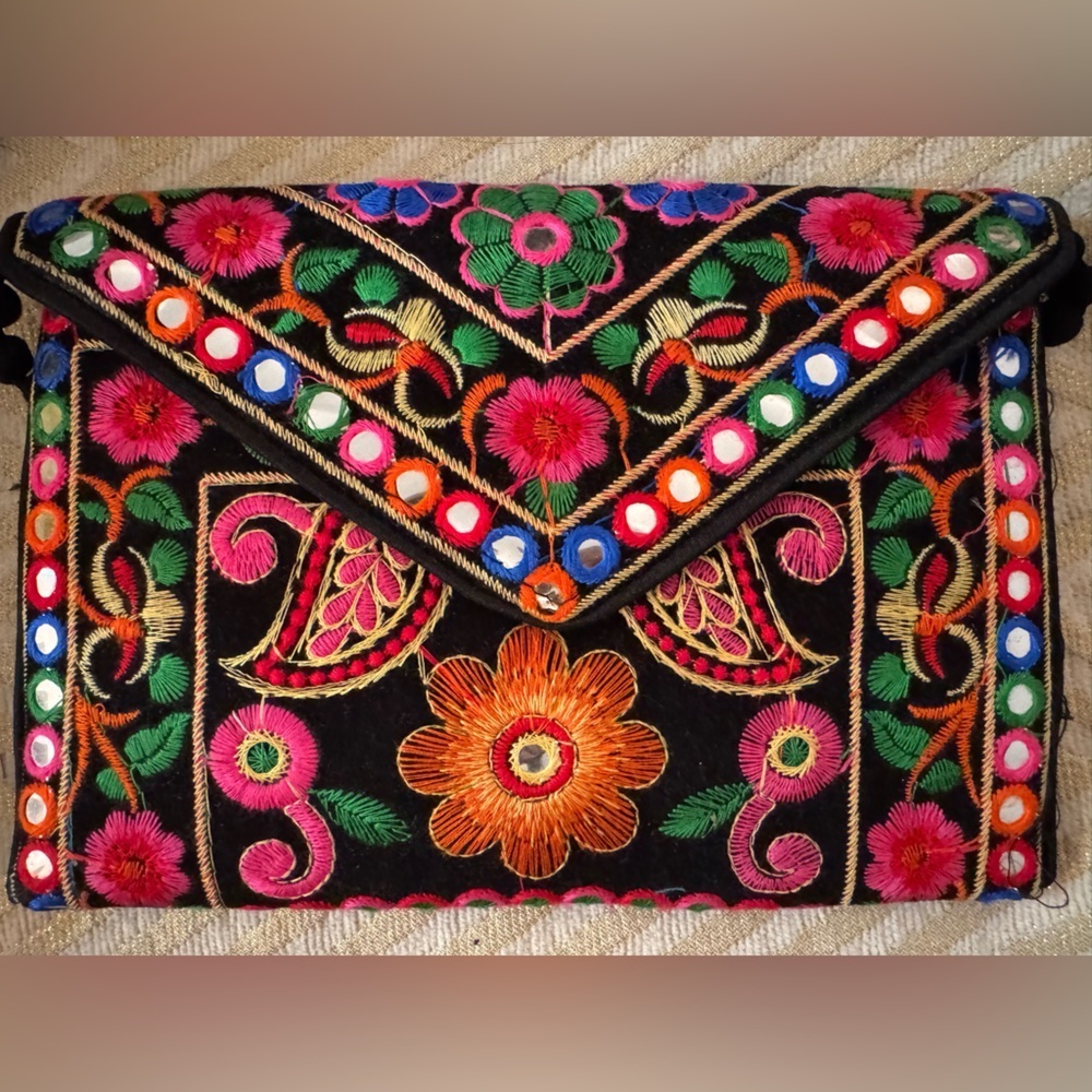 Handmade Banjara Indian Clutch Purse Multi-Color Boho Retro Crossbody Sequin